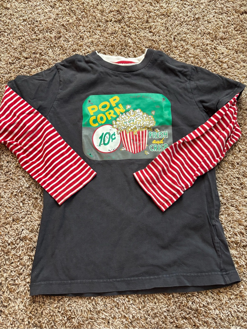 Mini Boden Black Long-Sleeve Tee with Red-White Stripe Sleeves